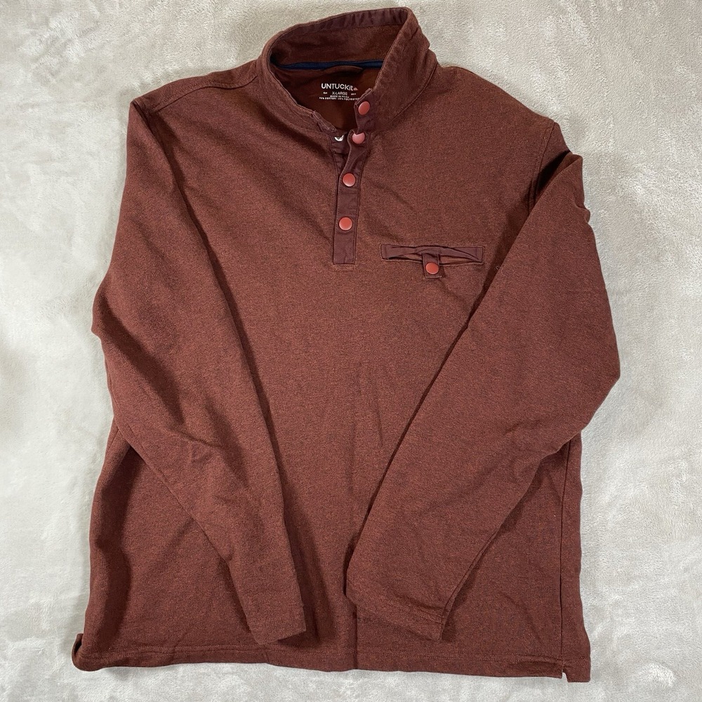 Untuckit Sweater Mens XL Burgundy‎ Snap Front Fleece Pullover Casual Preppy